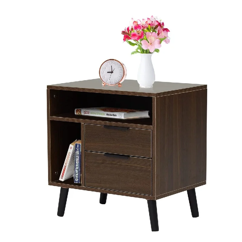 Nightstand End Table Side Table - Wood Cabinet with Storage Rustic Brown and Black (1)