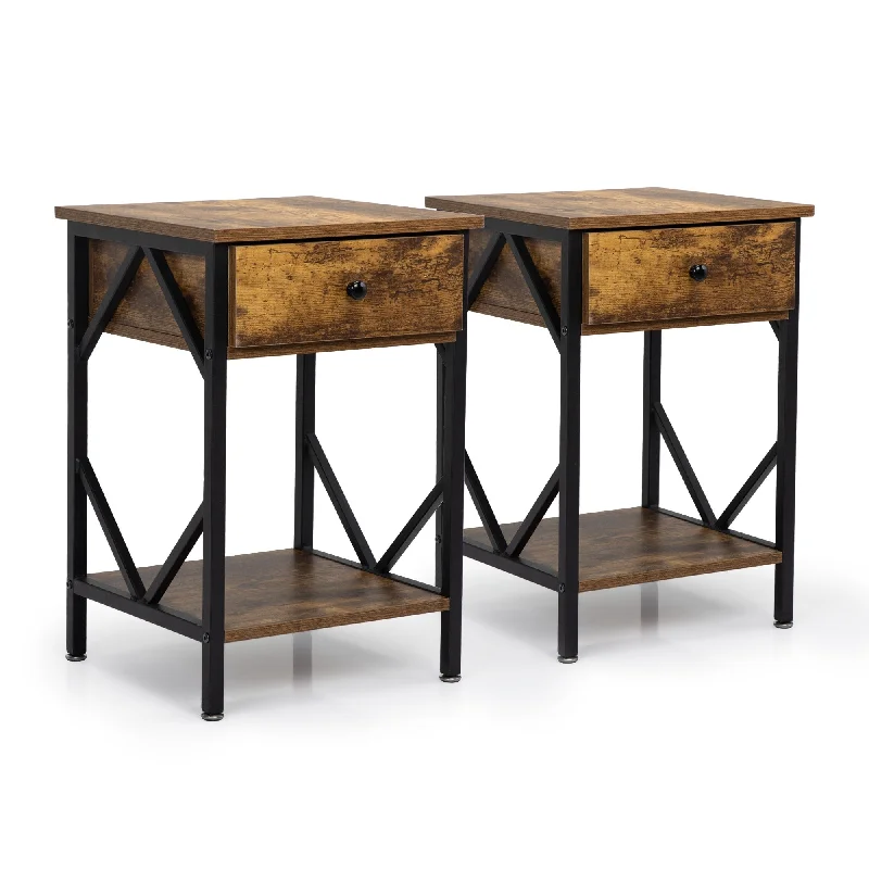 Nightstand Industrial End Table Side Table Storage Shelf, Set of 2