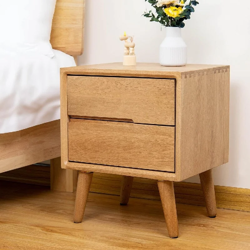 Nightstand, Solid Wood Small End Table Drawers, Modern 15.75"D x 13.78"W x 18.5"H