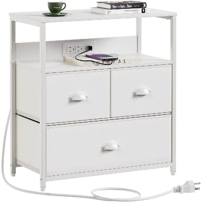 Nightstand with Charging Station, Wooden End Table with USB Ports 11.4"D x 22.8"W x 24.8"H