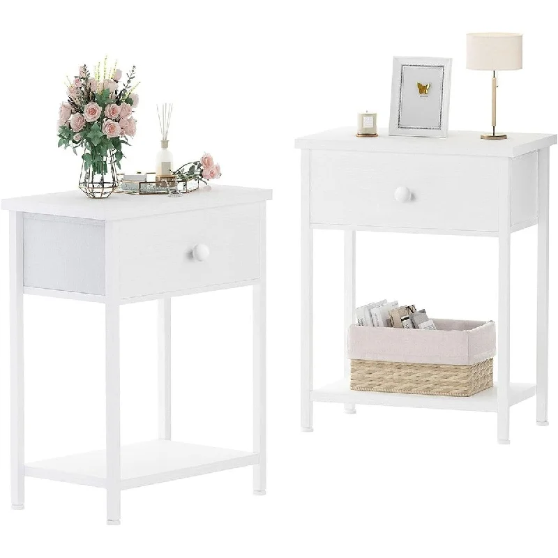 Nightstands Set of 2, Small with Drawer End Table 13.8"D x 17.8"W x 22.8"H