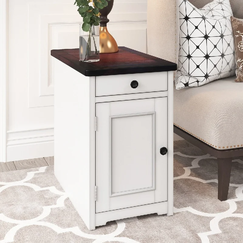 Retro Stylish Nightstand, Livingroom End Table Side Table With USB Ports and One Multifunctional Drawer With Cup Holders