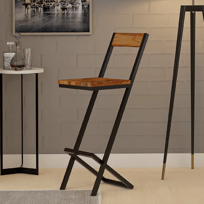 Sevio Iron And Sheesham Wood Bar Chair In Light Honey