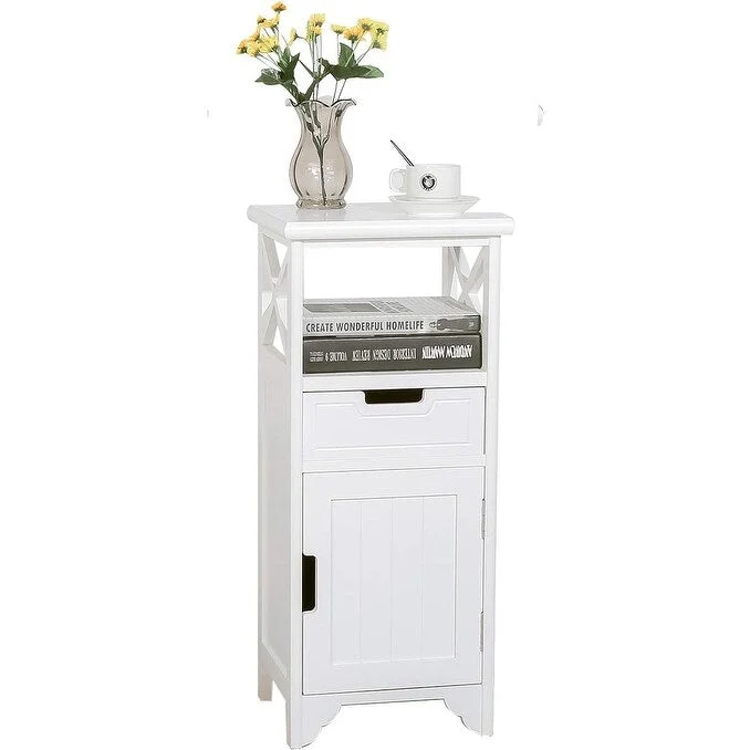 Tall End Table with Drawer and Doors Height Floor Standing Storage Nightstand 11.8"D x 13"W x 30.1"H