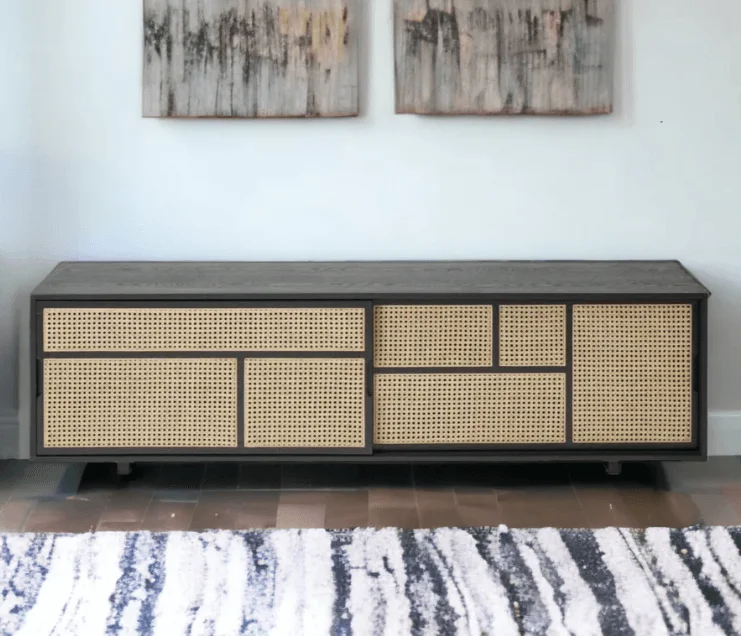 TEAK WOOD CANE BLACK SIDEBOARD