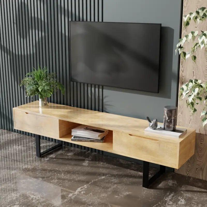 Thomas TV Unit With Storage Space in Large Size in Wooden Texture