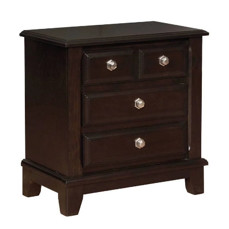 Traditional Style 1Pc 3-Drawer Night Stand End Table with Hexagonal Hardware Deep Brown Wood Finish Furniture