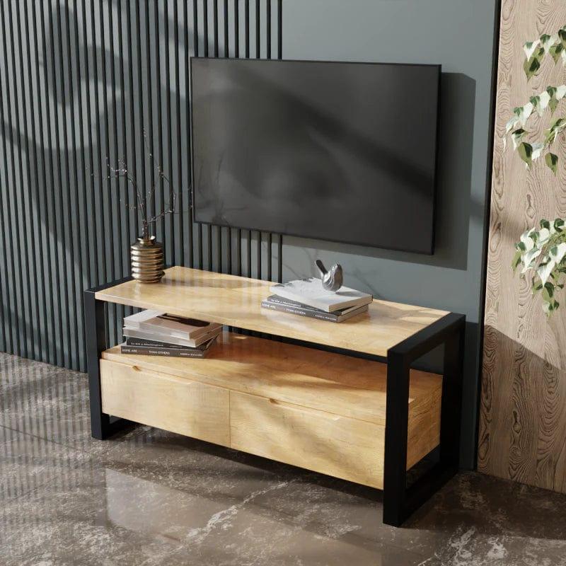 Walton TV Unit with Drawers in Small Size in Wooden Texture