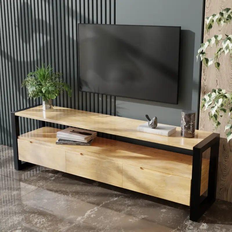 Walton TV Unit With Storage Space & Drawers in Large Size in Wooden Texture