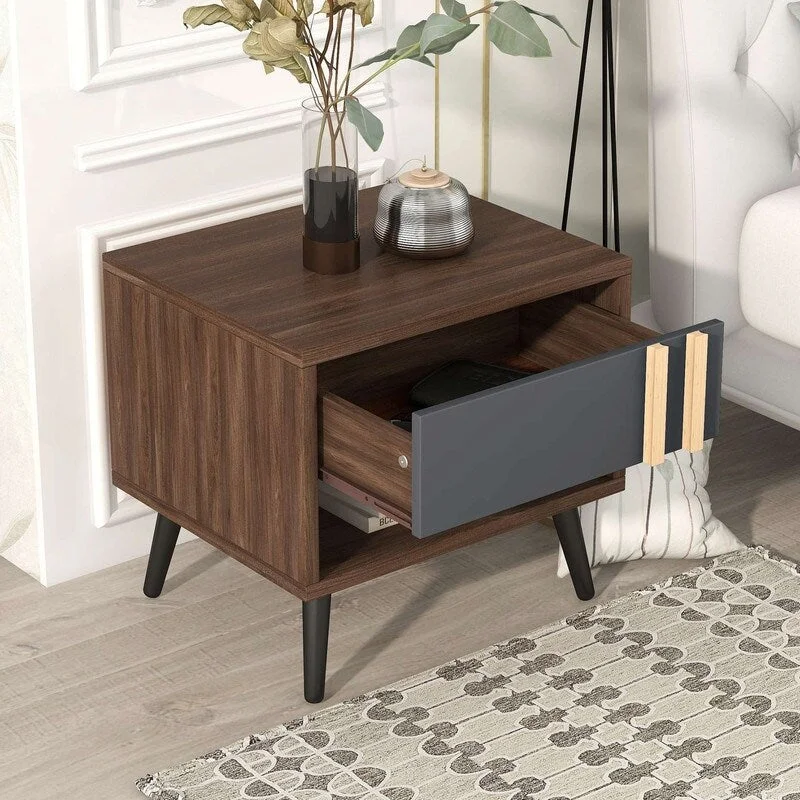 Wooden 1-Drawer Nightstand End Table