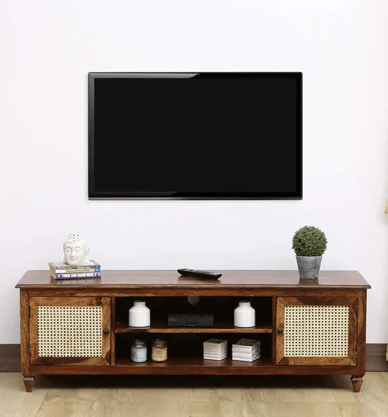 Wooden TV Stand Unit for Living Room with 2 Cabinets & Shelf Storage