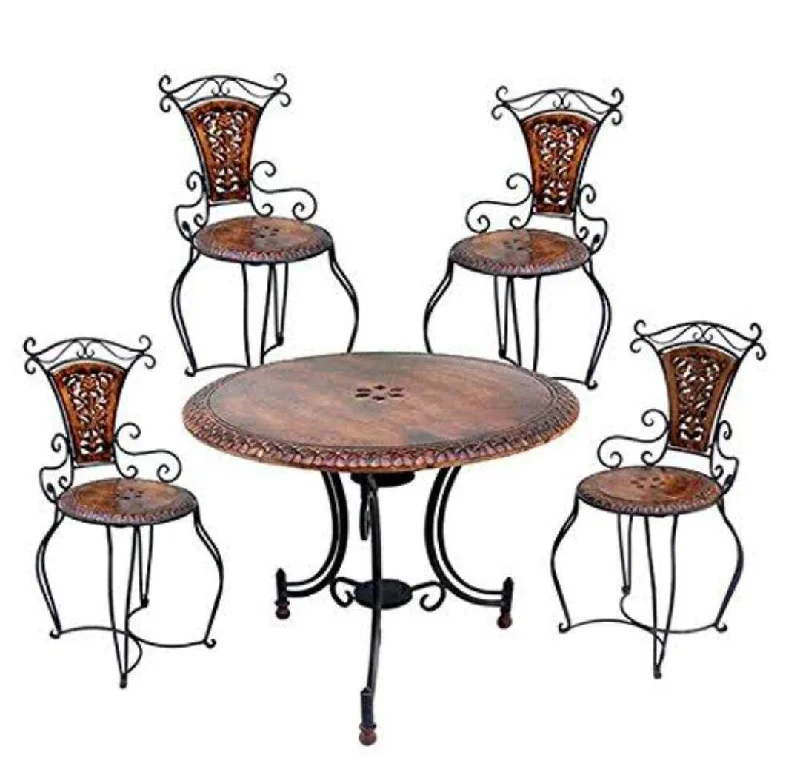 Wooden & Wrought Iron Furniture Set Garden & Outdoor/Indoor Furniture (4 CHAIR + 1 TABLE SET)