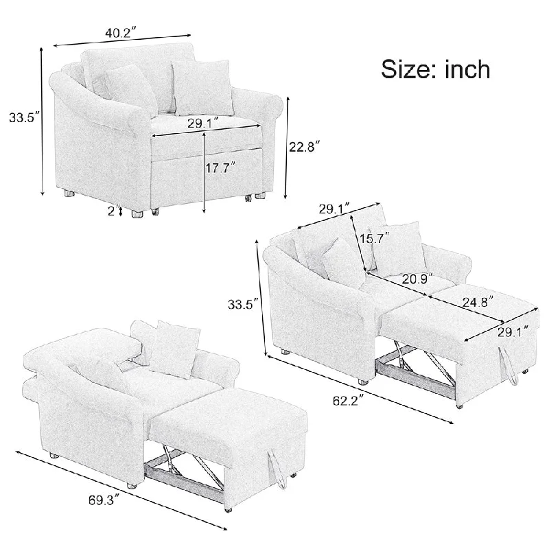 3 in 1 Lounger Chair,Convertible Sleeper Chair w/Adjustable Backrest