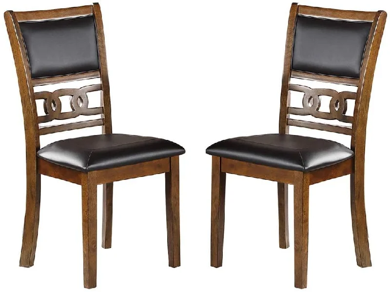 Wooden and  Leather Dining Chairs, ( Set of 2 ) Brown