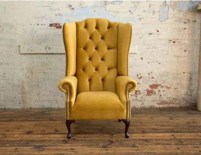 Handicraft Tufted Wing Chair For Living Room (Yellow)