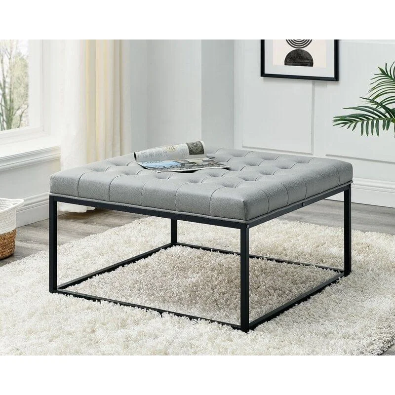 Living Room Coffee Table Wide Leatherette Tufted Square Cocktail Table, Large Bench