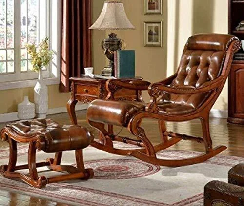 Teak wood standard rocking chair with foot rest pure teak wood