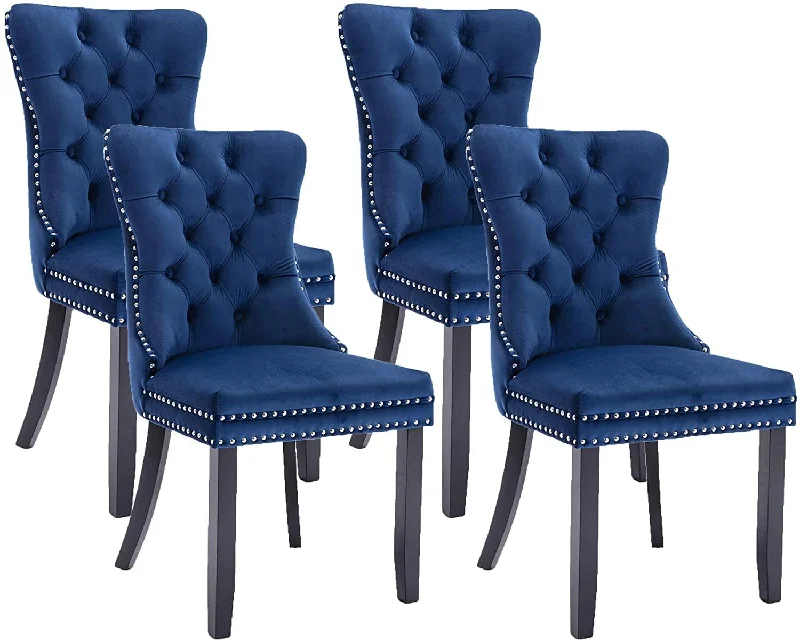 Velvet Upholstered Dining Chairs Set of 4, High-end Tufted Wingback Dining Side Chair with Nailhead Back Ring Pull Trim Solid Wood Legs, Contemporary Nikki Collection Modern Style for Kitchen