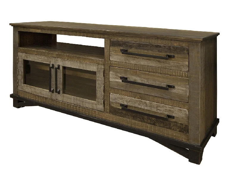 Cabinet Enclosed, Storage Distressed TV Stand - Brown