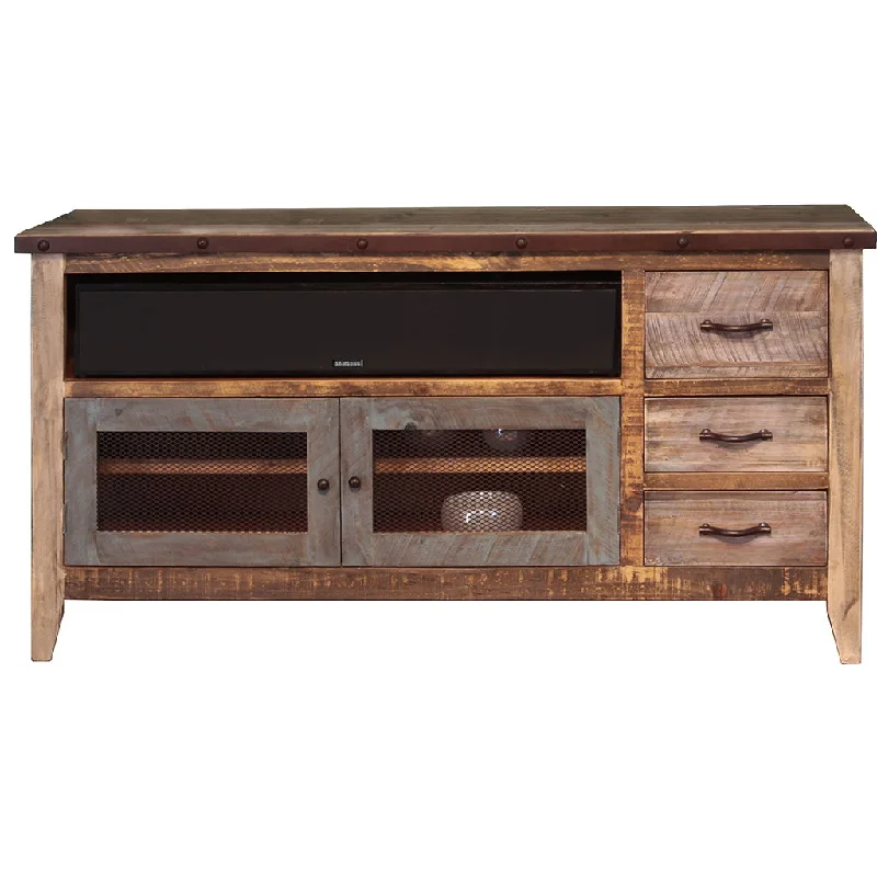 Cabinet Enclosed Storage, Distressed TV Stand - Brown