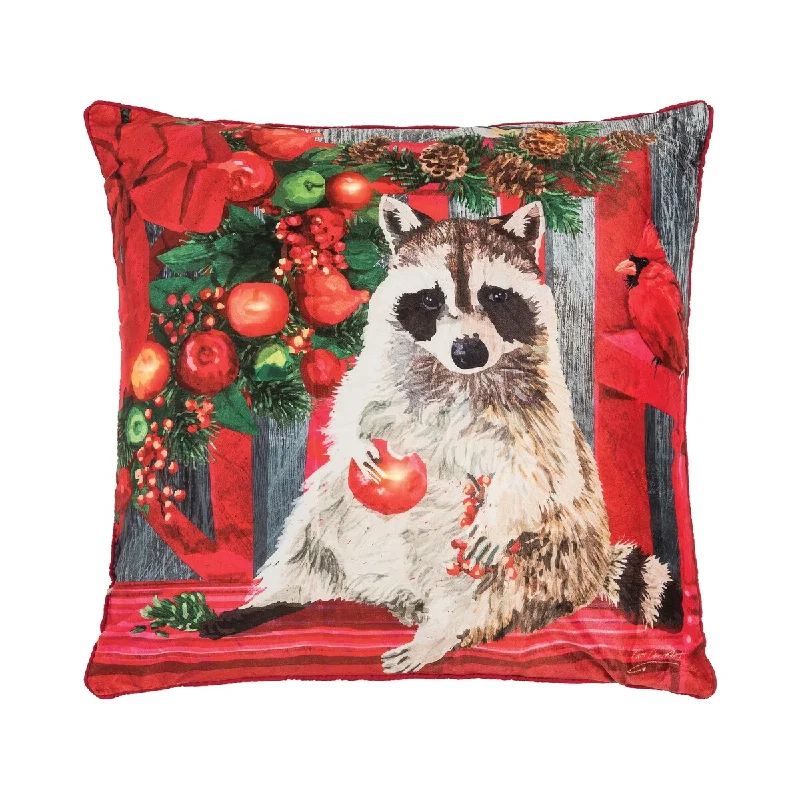 Christmas Racoon Bench LED Pillow