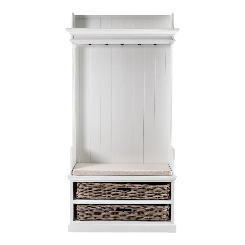 Classic Entryway Coat Rack And Bench With Baskets - White