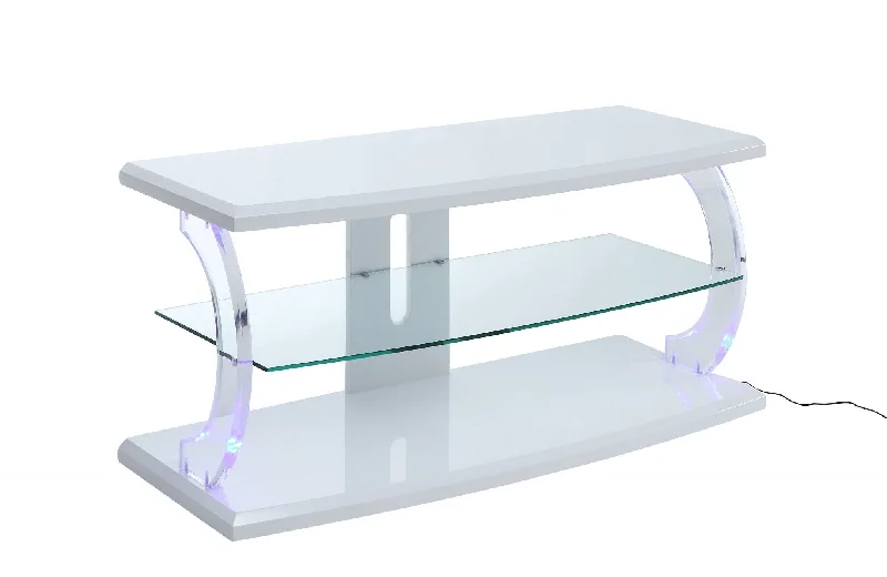 Clear Glass Wood Glass Veneer (Melamine) TV Stand (Led) - White