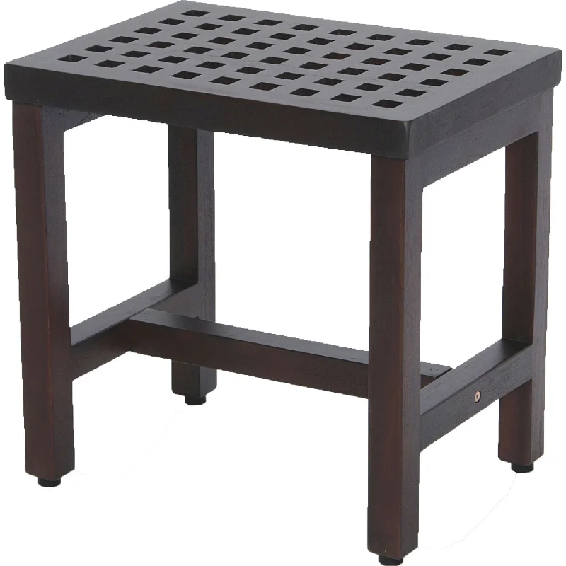 Compact Rectangular Teak Lattice Pattern Shower Or Outdoor Bench - Brown