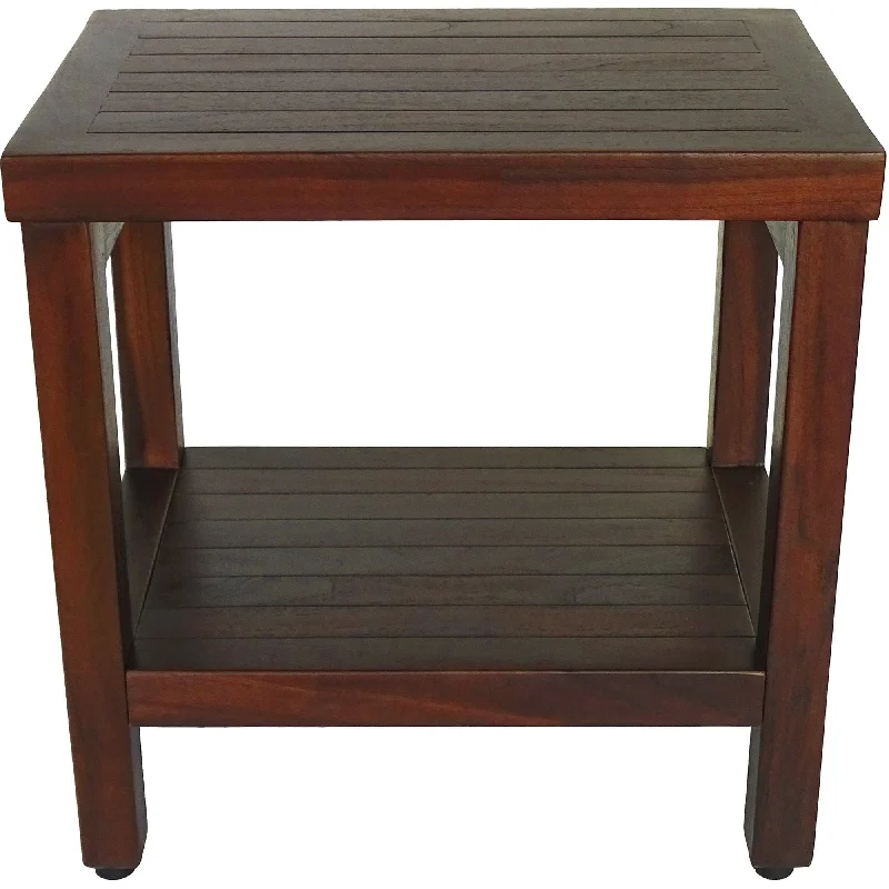 Compact Rectangular Teak Shower Or Outdoor Bench With Shelf - Brown