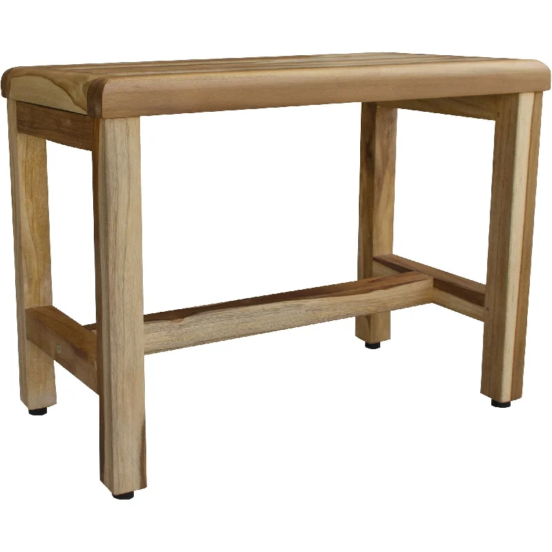 Compact Rectangular Teak, Shower Outdoor Bench With Shelf - Natural