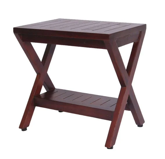 Compact Shape Teak Shower Outdoor Bench With Shelf - Brown