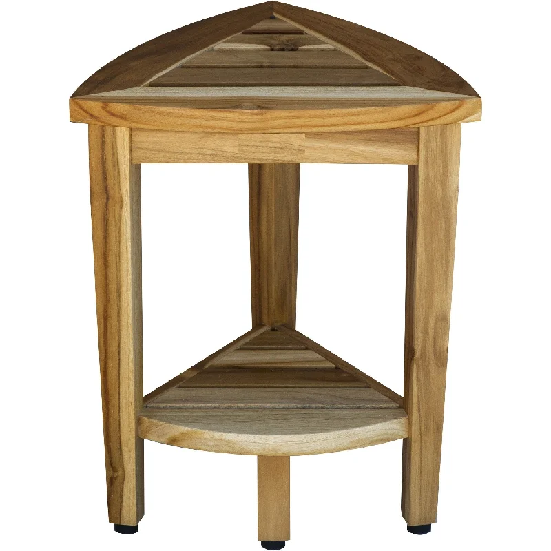 Compact Teak Corner Shower Or Outdoor Bench With Shelf - Natural