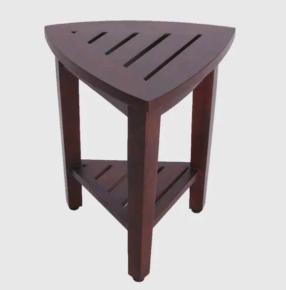 Compact Teak Corner Shower Outdoor Bench With Shelf - Brown