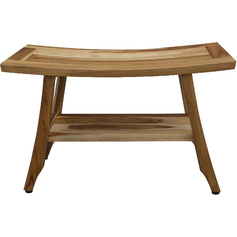 Contemporary Teak, Shower Bench With Shelf - Natural