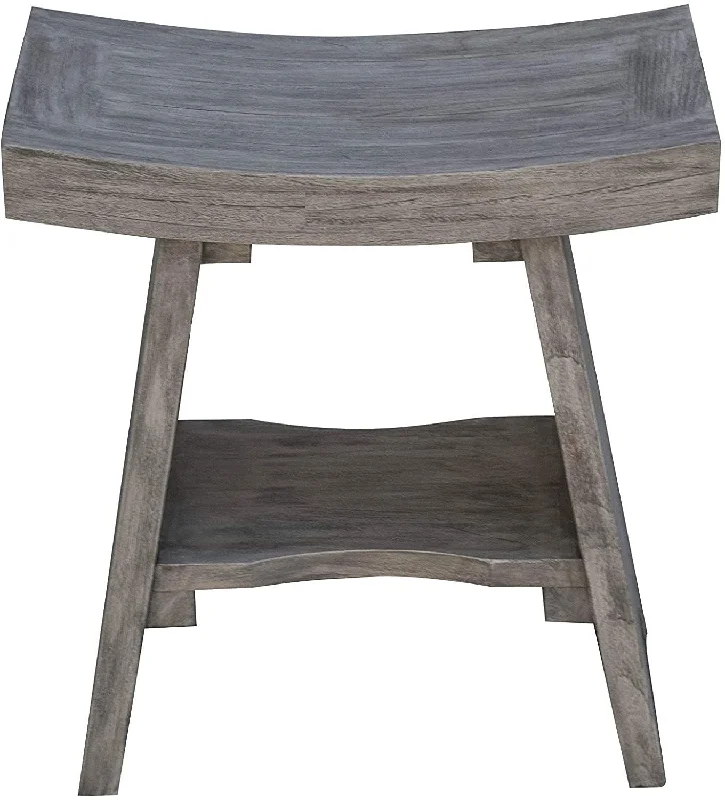 Contemporary Teak Shower Or Bench With Shelf - Gray