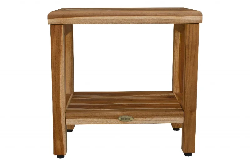 Contemporary Teak Shower Stool Or Bench With Shelf - Natural