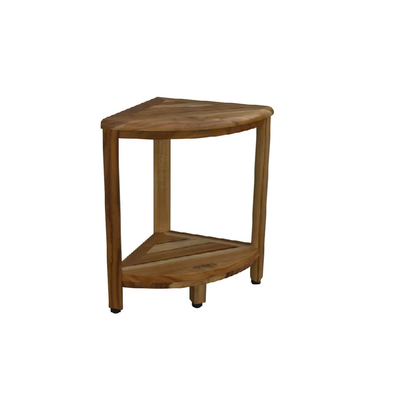 Corner Shower Bench With Shelf - Brown Teak