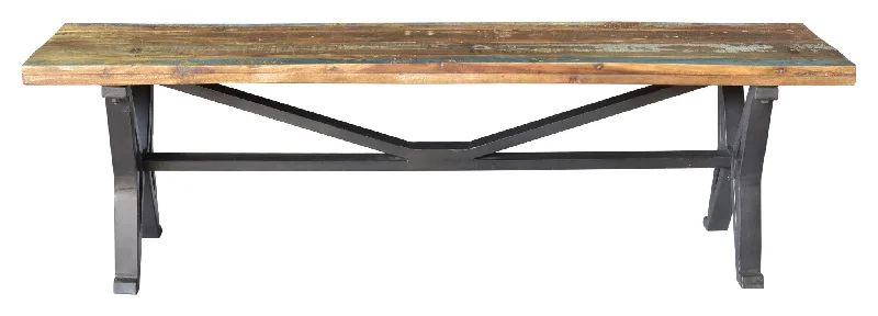 Distressed Solid Wood Dining Bench - Brown / Black