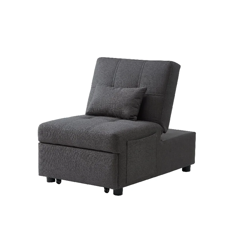 Grey 25" Button Tufted Ottoman Chair with Side Pocket