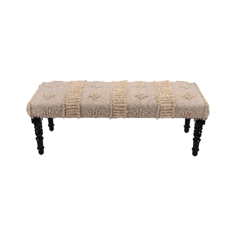 Leg Abstract Stripe And Dot Upholstery Bench - Cream / Black