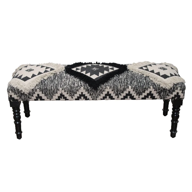 Leg Southwest Upholstered Bench - Black / White Black