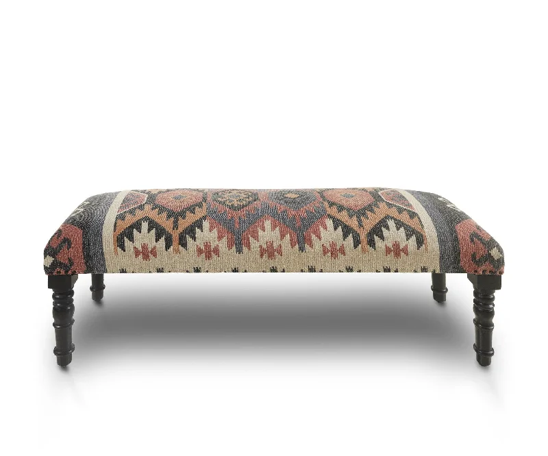 Leg Southwest Upholstered Bench - Brown Red / Natural Black