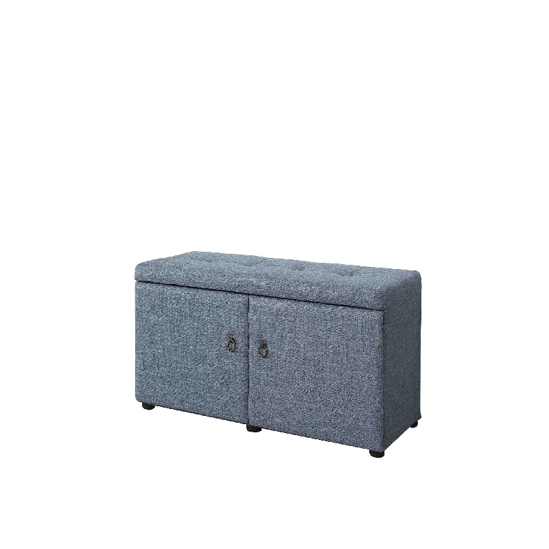 Linen Look Double Door Shoe Storage Bench - Blue Gray