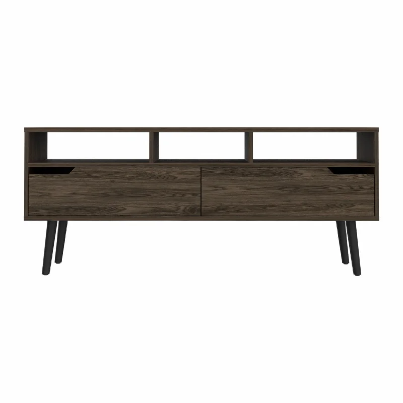 Manufactured Wood Open Shelving TV Stand - Dark Walnut