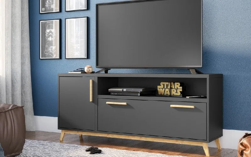 Modern Long Door TV Stand - Black / Natural