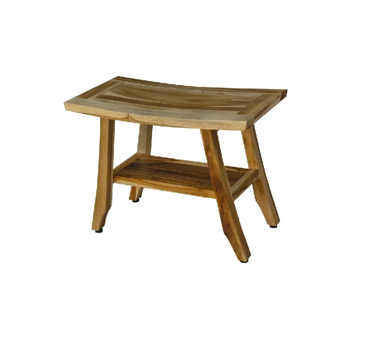 Rectangular Shower Bench With Shelf - Natural Teak