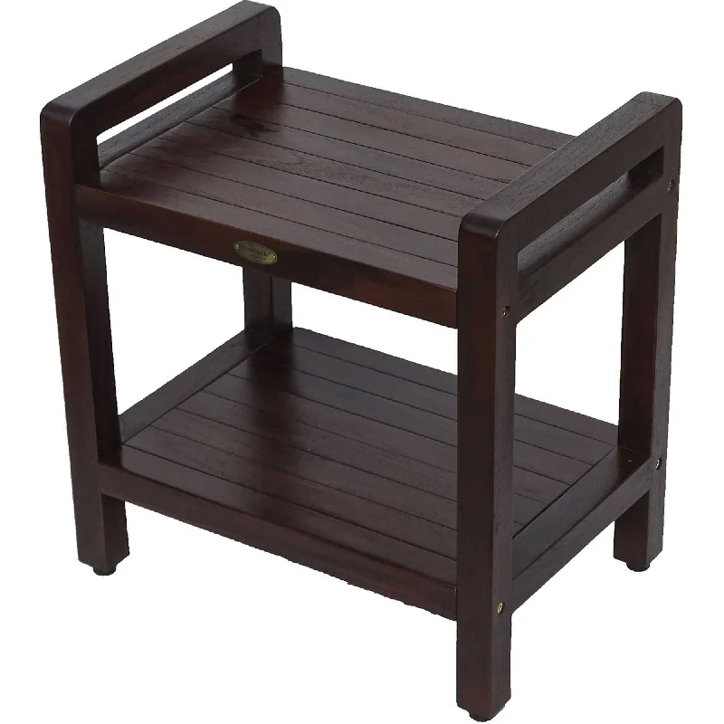 Rectangular Teak Shower Bench With Handles - Brown