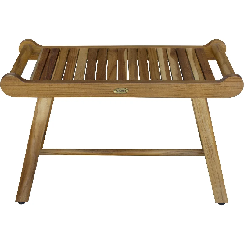 Rectangular Teak Shower Bench With Handles - Natural