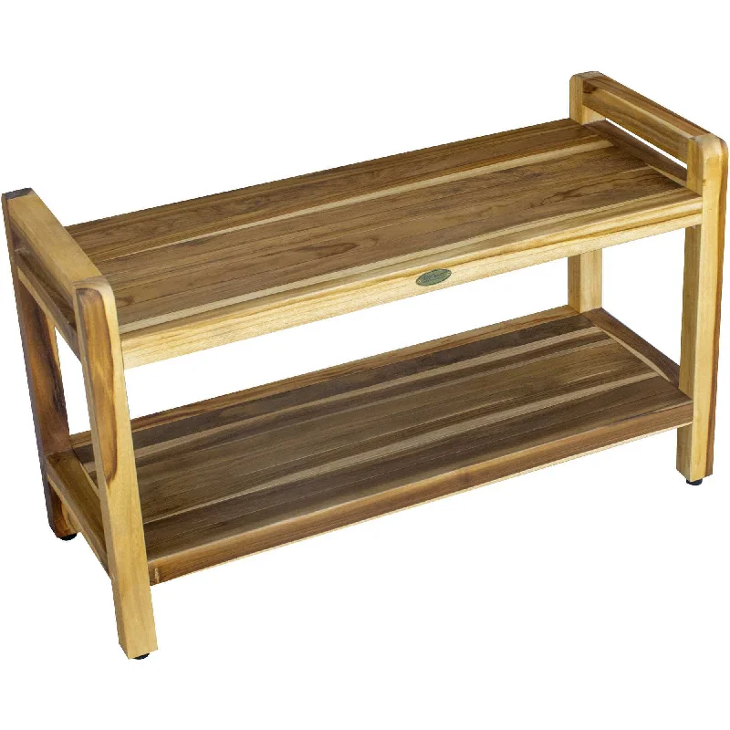 Rectangular, Teak Shower Bench With Handles - Natural