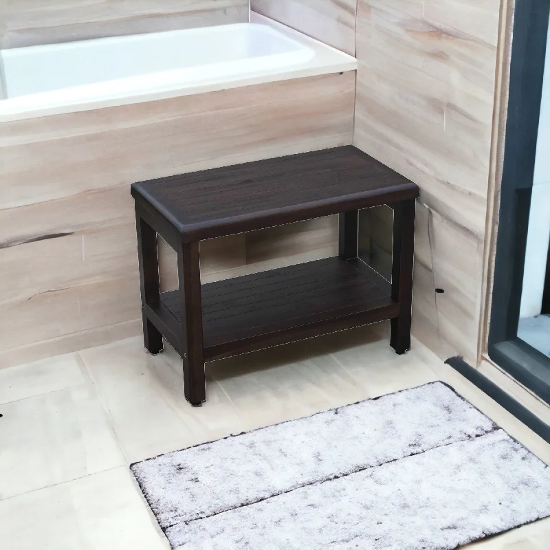 Rectangular Teak Shower Bench With Shelf - Brown